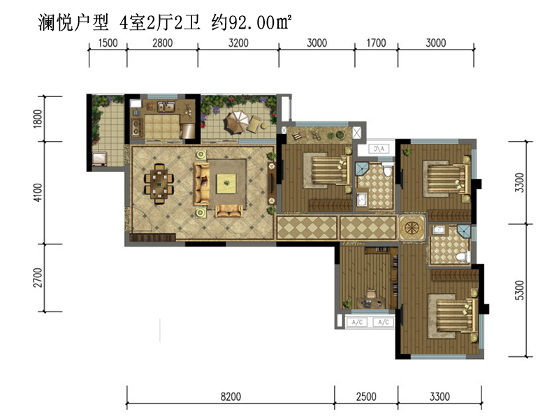 悦未来 澜悦户型 4室2厅2卫 约92.00㎡