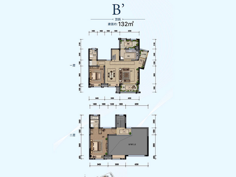 B建面约132平方2卧室
