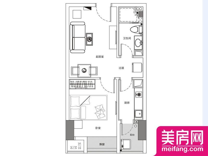 北辰美寓A户型 1室1厅1厨1卫 53.00㎡ 北辰美寓A户型 1室1厅1厨1卫 53.00㎡