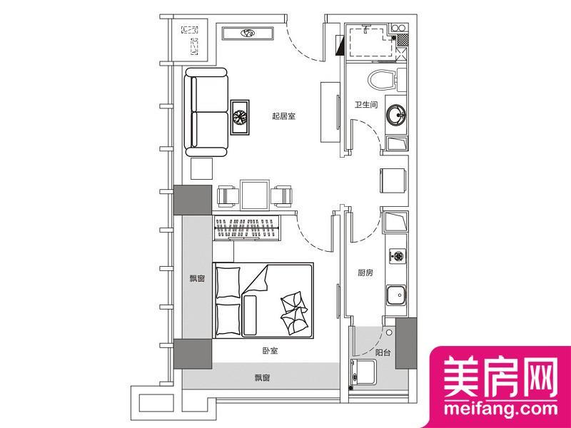 北辰美寓B户型 1室1厅1厨1卫 57.00㎡ 北辰美寓B户型 1室1厅1厨1卫 57.00㎡