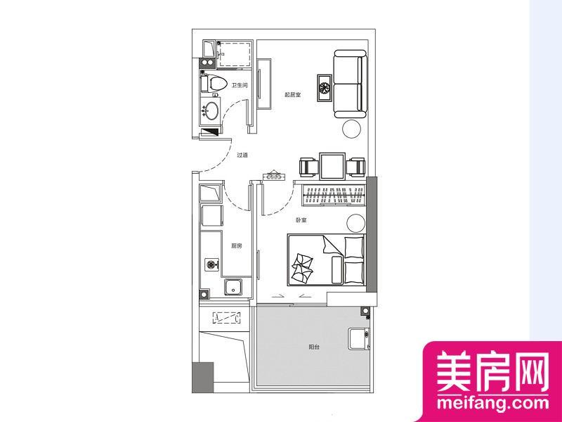 北辰美寓D户型 1室1厅1厨1卫 50.00㎡ 北辰美寓D户型 1室1厅1厨1卫 50.00㎡