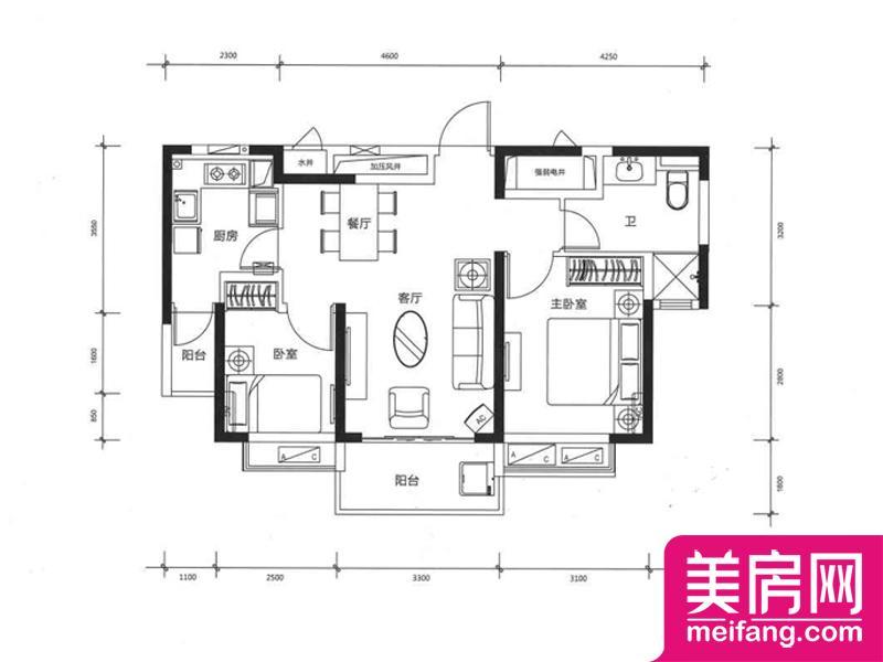 3号栋302户型 2室2厅1厨1卫 81.24㎡ 3号栋302户型 2室2厅1厨1卫 81.24㎡
