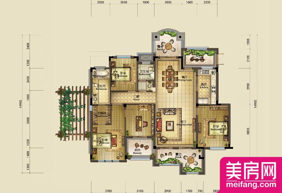 平墅三层平面图户型 4室2厅1厨2卫 160.00㎡ 平墅三层平面图户型 4室2厅1厨2卫 160.00㎡