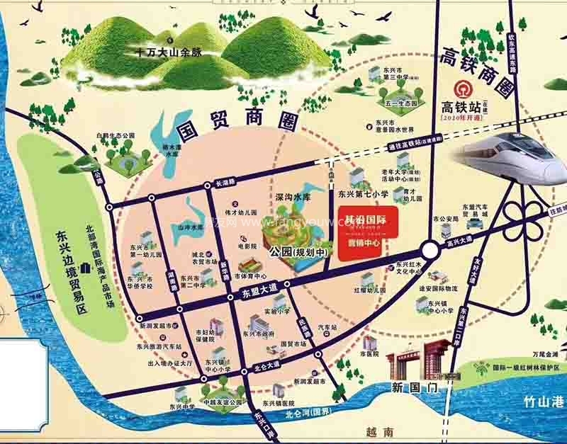 其沿金城地理位置优越,紧邻城市两大干道,东临北部湾大道,沿着北部