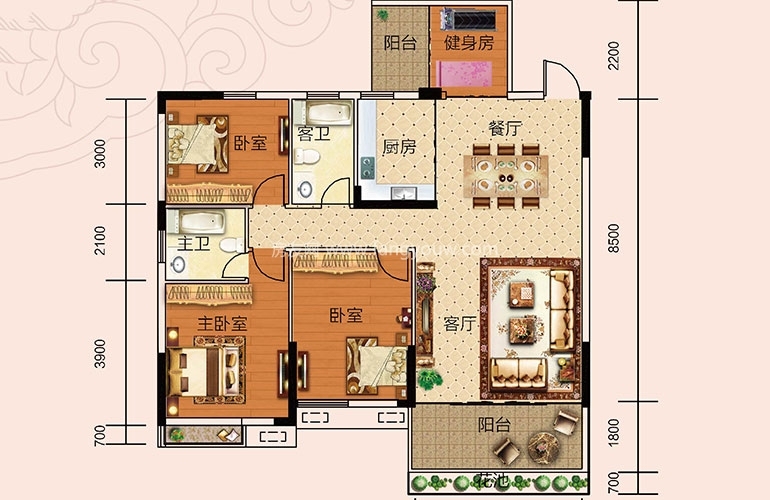 信昌棠棣之华 P3户型 3室2厅2卫1厨 111㎡