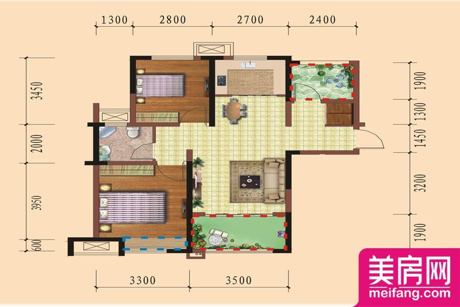 力高共和城熙伍园西区22#b3户型 3室2厅1卫1厨 86.00㎡