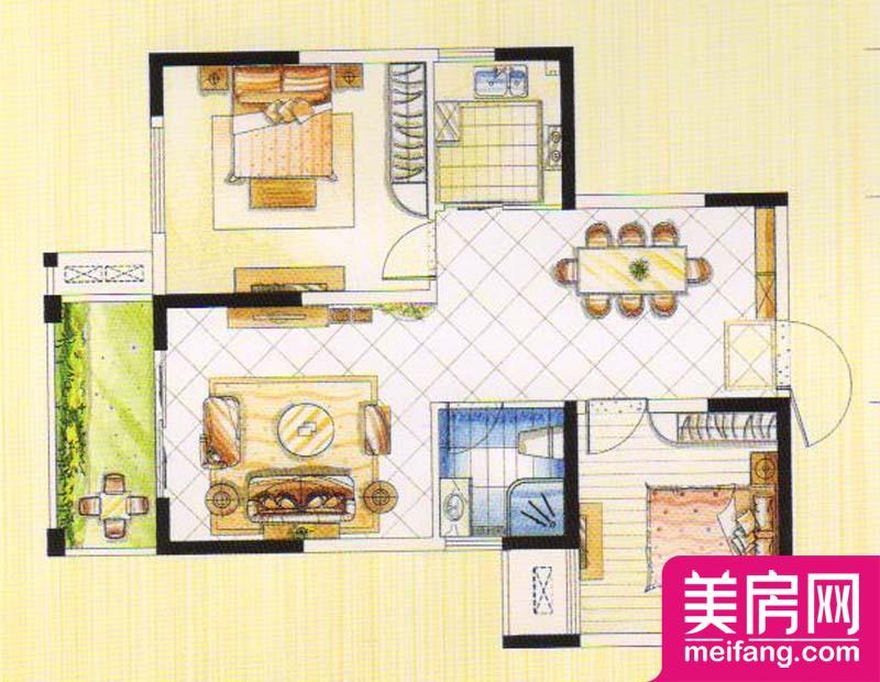 B户型 2室2厅1卫1厨 84.56㎡ B户型 2室2厅1卫1厨 84.56㎡