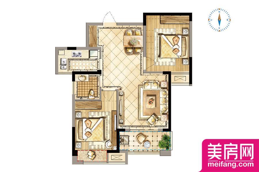 F地块6、7、8、9#E1户型 2室2厅1厨1卫 86.00㎡ F地块6、7、8、9#E1户型 2室2厅1厨1卫 86.00㎡
