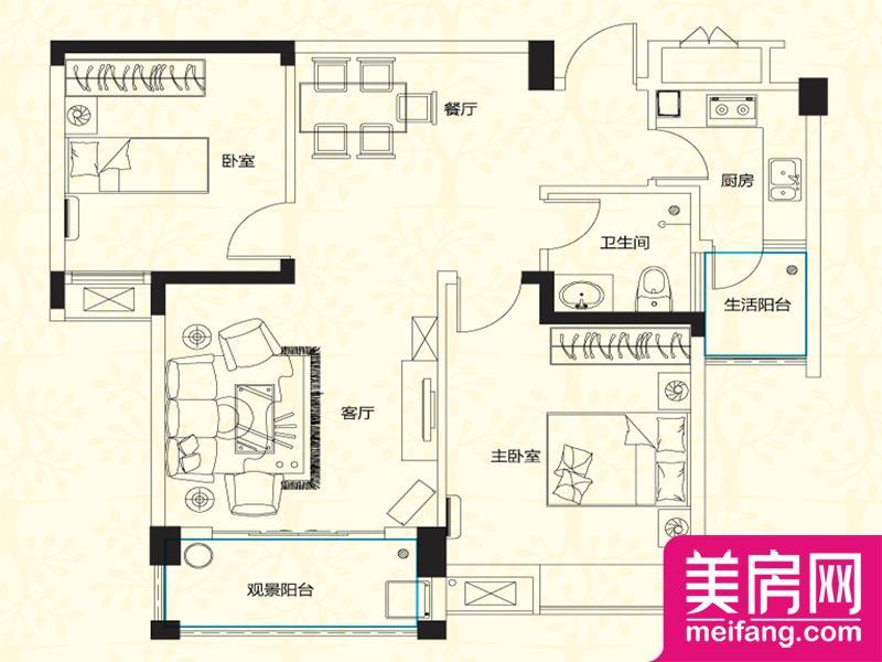 C2户型 2室2厅1厨1卫 87.57㎡ C2户型 2室2厅1厨1卫 87.57㎡