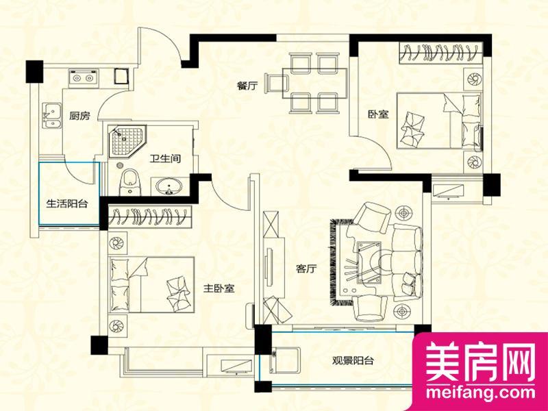 E2户型 2室2厅1厨1卫 87.42㎡ E2户型 2室2厅1厨1卫 87.42㎡