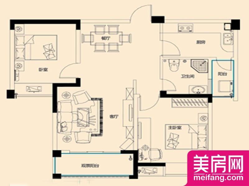 二期G2户型 2室2厅1厨1卫 91.49㎡ 二期G2户型 2室2厅1厨1卫 91.49㎡