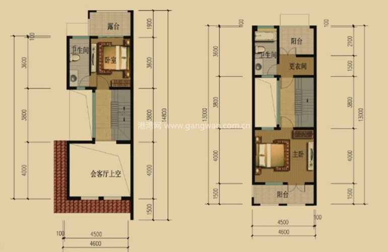 山与城 二层联排小户型 3室3厅1厨4卫2庭3露台 186㎡