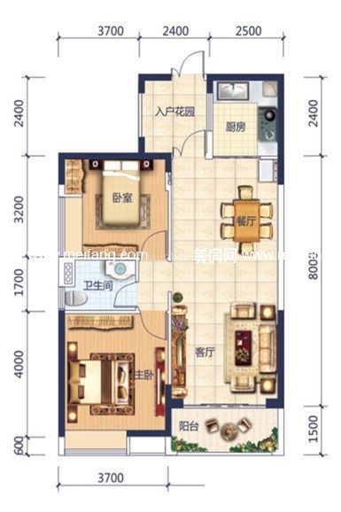 鸿潮宝来华府 高层 2#04户型2室2厅1卫1厨建筑面积87