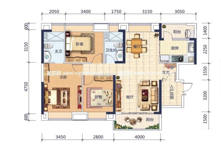 鸿潮宝来华府 高层 2#01户型3室2厅2卫1厨建筑面积117