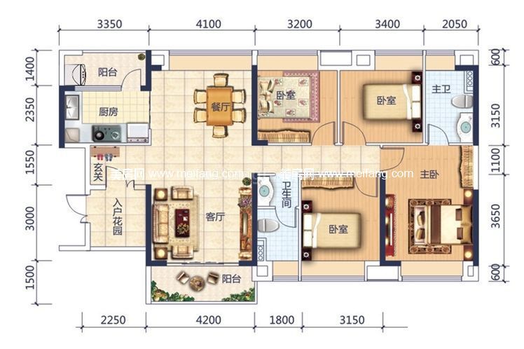 鸿潮宝来华府 高层 2#02户型4室2厅2卫1厨建筑面积143