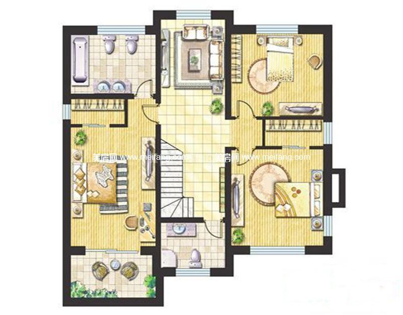 D二层平面D1-4室2厅1厨2卫420