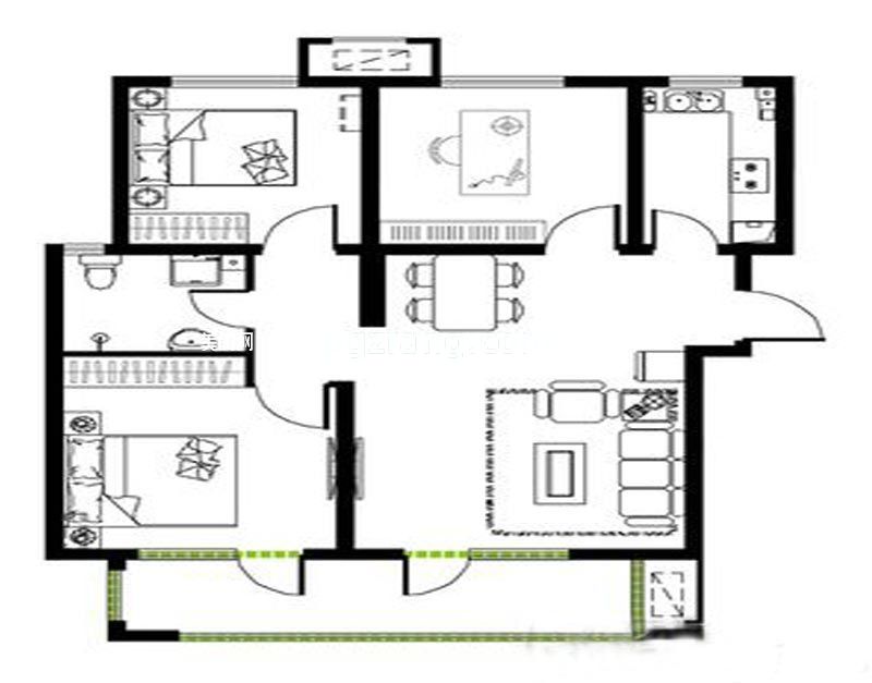 A1-三室两厅一卫-88m²