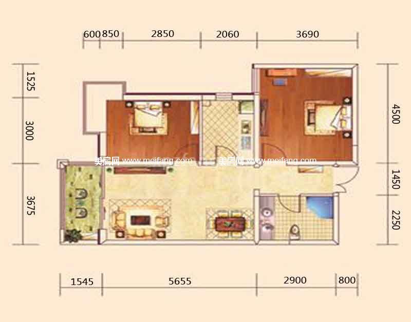A 两室两厅 86m²