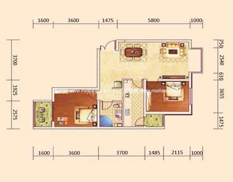 F 两室两厅 93m²