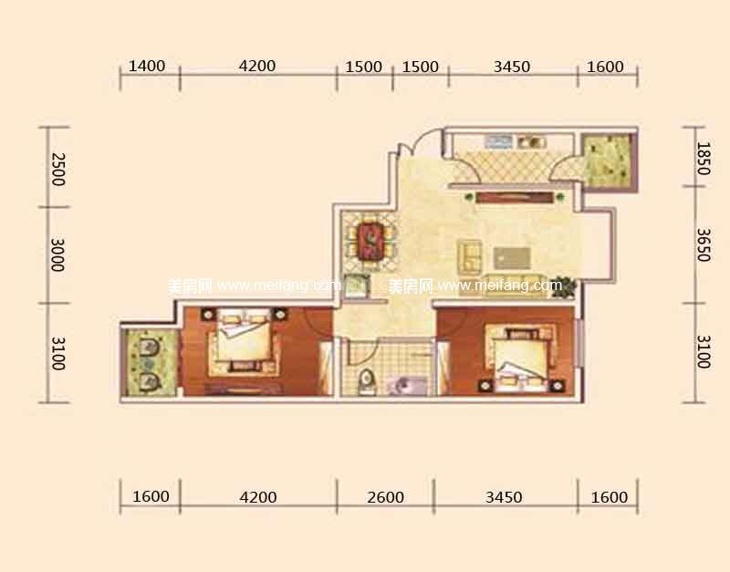 K 两室两厅 90m²