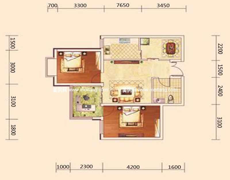 J 两室两厅 76m²