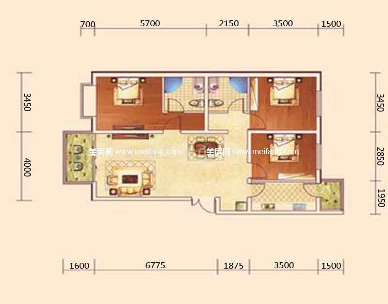 E 三室两厅 118m²