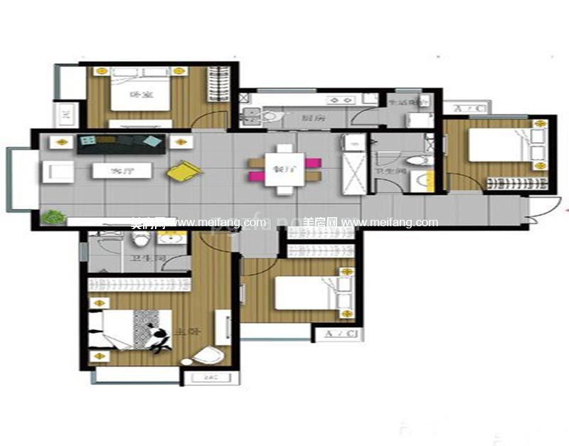 144平米四居户型图4室2厅1厨2卫
