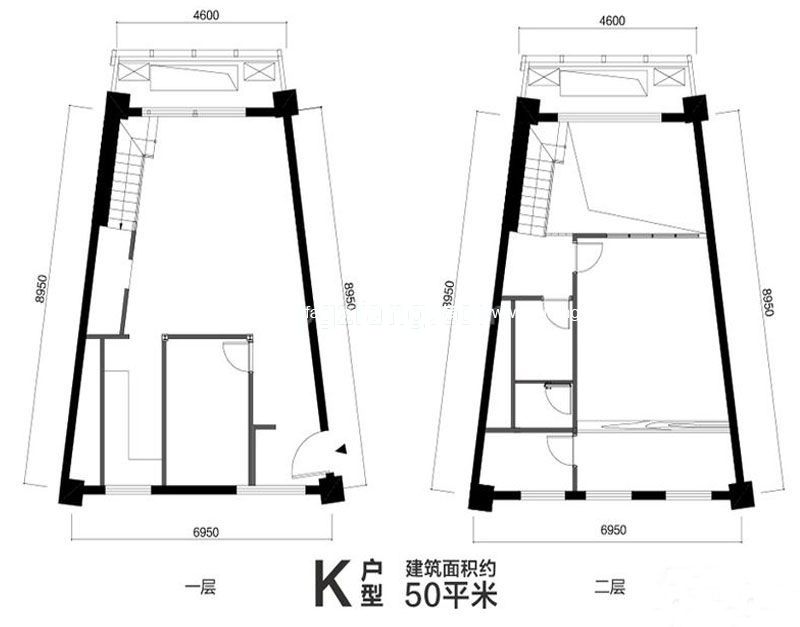 K户型1室1厅1厨1卫50平米