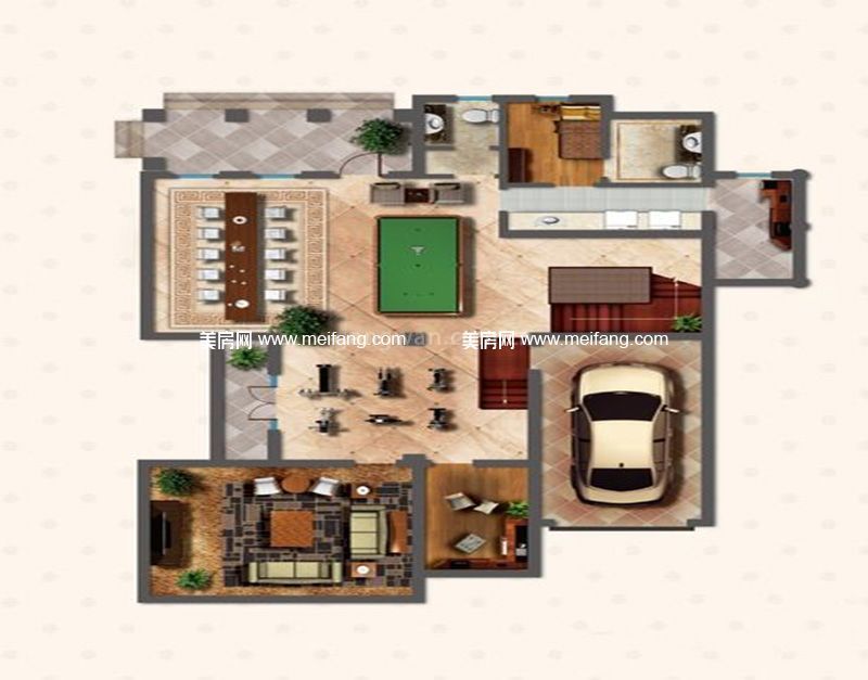独栋别墅DS1户型地下一层2室1厅0厨2卫547㎡