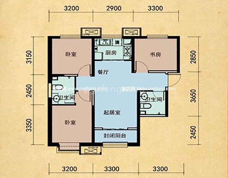 恒大华府 8#楼1单元标准层C/E户型2室2厅1厨2卫100.72㎡