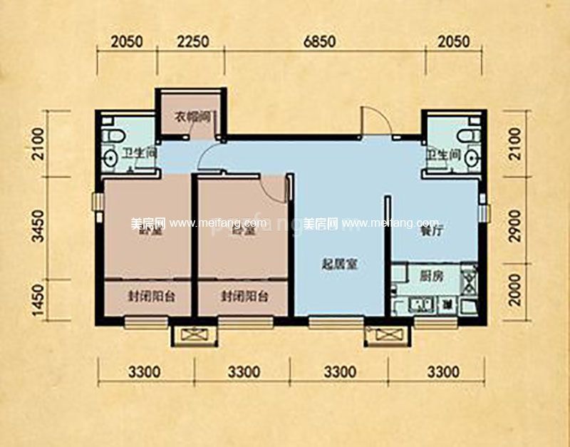 8#楼1单元标准层D户型2室2厅1厨2卫120.33㎡