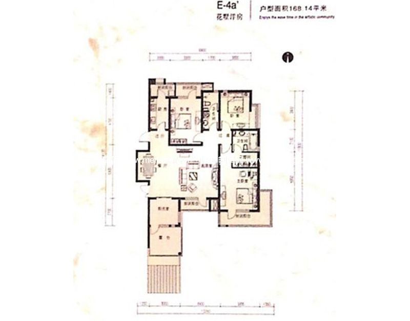 洋房标准层E-4a’户型 4室2厅2卫 168.14㎡