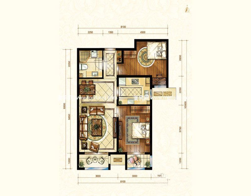 B2户型 2室1厅1卫 约75.00m² B2户型 2室1厅1卫 约75.00m²