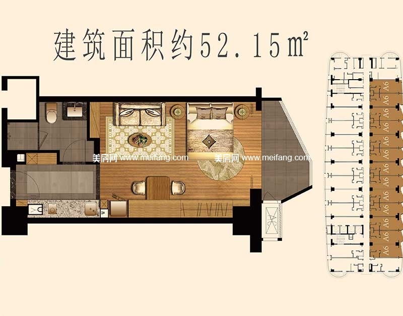 天虹品上 户型 1室1厅1卫 52.15㎡