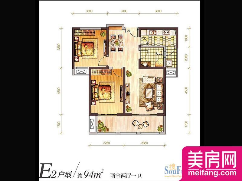 E2户型 2室2厅1厨1卫 94.00㎡ E2户型 2室2厅1厨1卫 94.00㎡