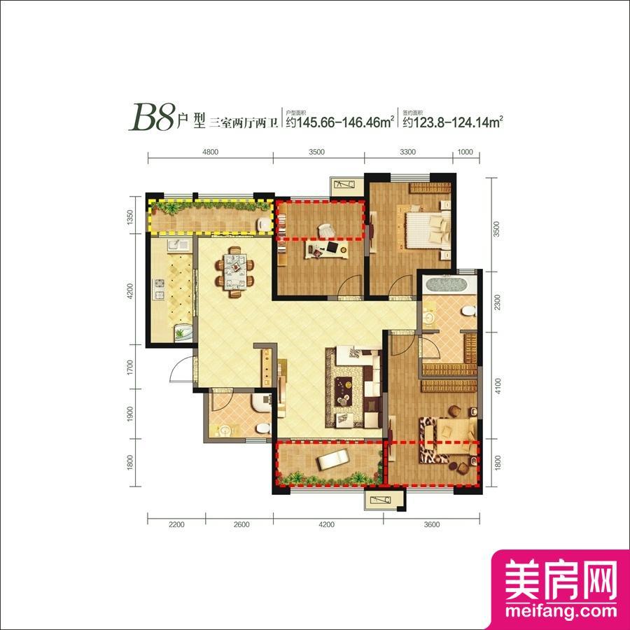 11、12、13号楼B8户型 3室2厅1厨2卫 124.14㎡ 11、12、13号楼B8户型 3室2厅1厨2卫 124.14㎡