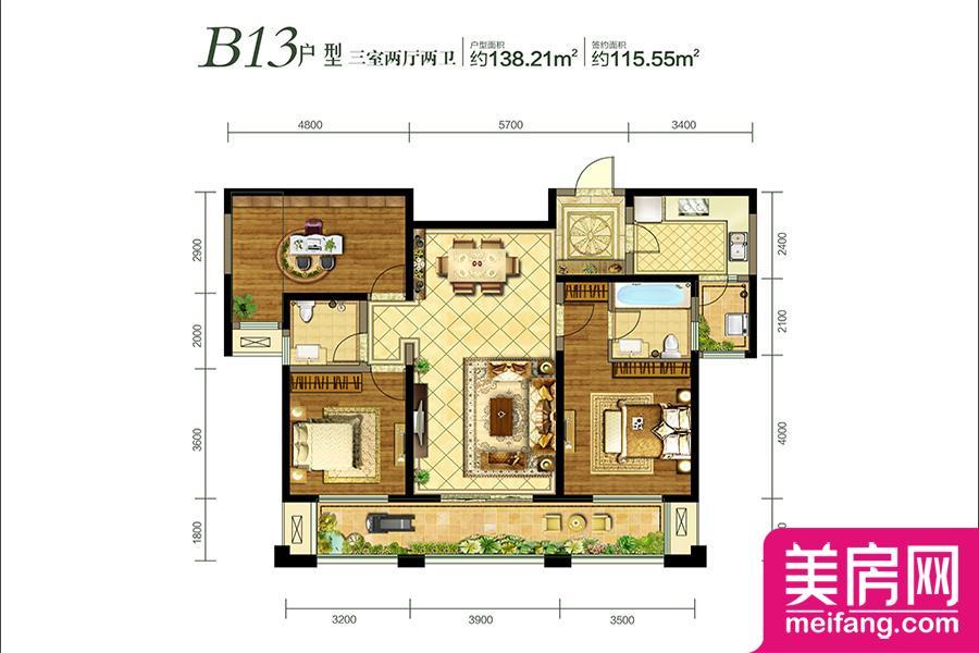 7、11#、12#楼B13户型 3室2厅1厨2卫 115.55㎡ 7、11#、12#楼B13户型 3室2厅1厨2卫 115.55㎡