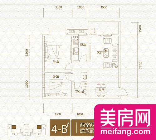 4-B’户型 2室2厅1厨1卫 80.00㎡ 4-B’户型 2室2厅1厨1卫 80.00㎡