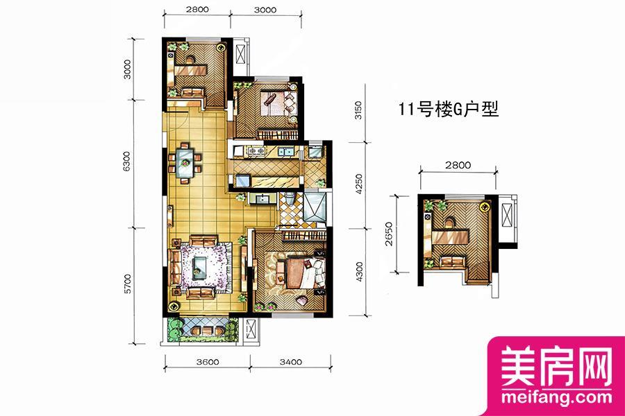 一期11号楼G户型 3室2厅1厨1卫 98.00㎡ 一期11号楼G户型 3室2厅1厨1卫 98.00㎡