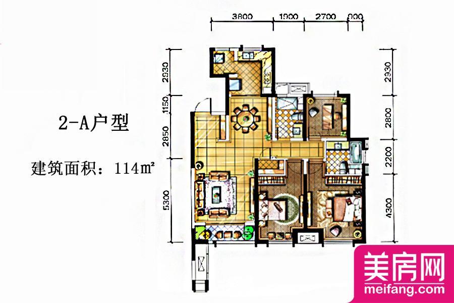 二期1、2、3、4号楼2-A户型 3室2厅1厨2卫 114.00㎡ 二期1、2、3、4号楼2-A户型 3室2厅1厨2卫 114.00㎡