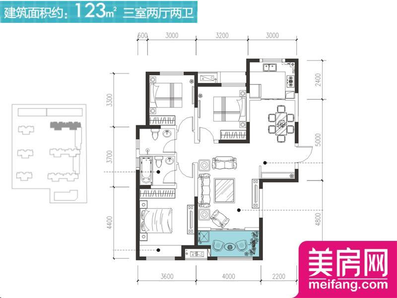 2、3、4号楼A户型 3室2厅1厨2卫 123.00㎡ 2、3、4号楼A户型 3室2厅1厨2卫 123.00㎡