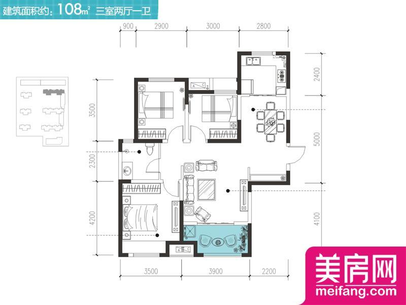 2号楼D户型 3室2厅1厨1卫 108.00㎡ 2号楼D户型 3室2厅1厨1卫 108.00㎡