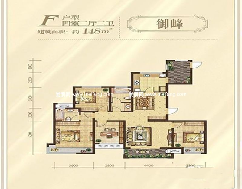 F户型 4室2厅1厨2卫 148.00㎡ F户型 4室2厅1厨2卫 148.00㎡