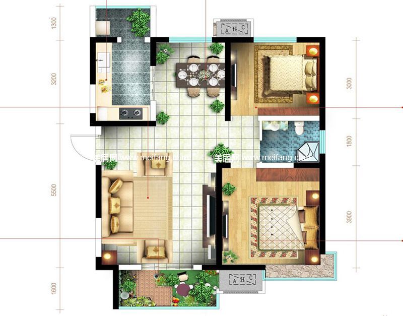 95平户型 2室2厅1卫 95.00㎡ 95平户型 2室2厅1卫 95.00㎡