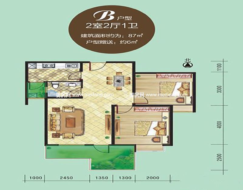 4-7#B户型 2室2厅1厨1卫 87.00㎡ 4-7#B户型 2室2厅1厨1卫 87.00㎡