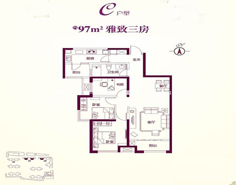 4-12号楼C户型 3室2厅1厨1卫 97.00㎡ 4-12号楼C户型 3室2厅1厨1卫 97.00㎡