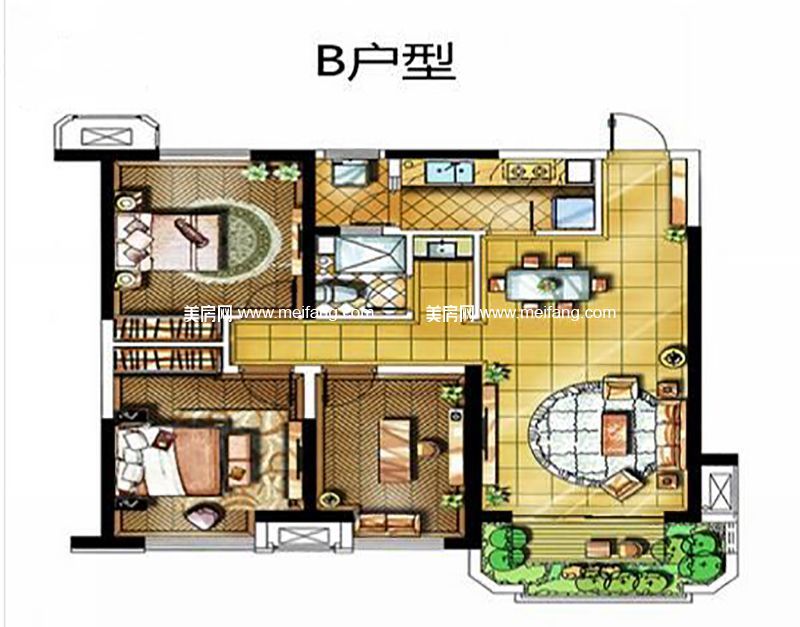 B户型 3室2厅1卫 95.00㎡ B户型 3室2厅1卫 95.00㎡