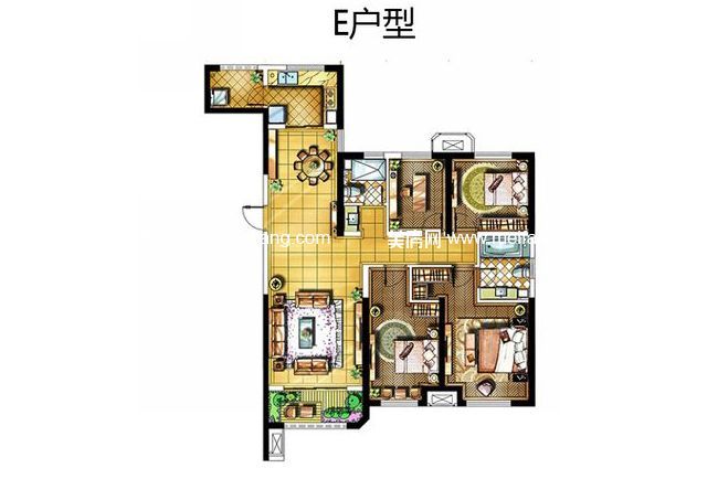 金地褐石公馆4-7e户型4室2厅2卫1厨135.00㎡