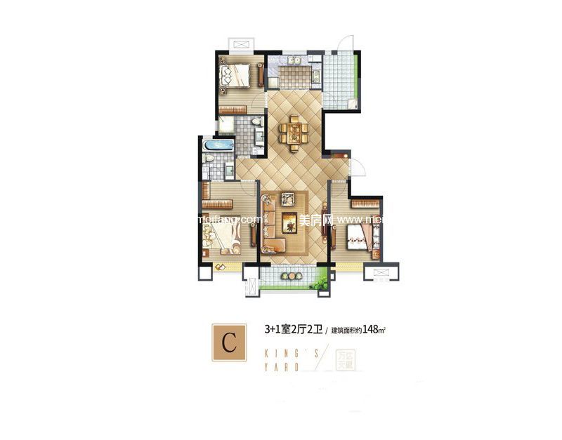 C户型 3室2厅2卫1厨 148.00㎡ C户型 3室2厅2卫1厨 148.00㎡