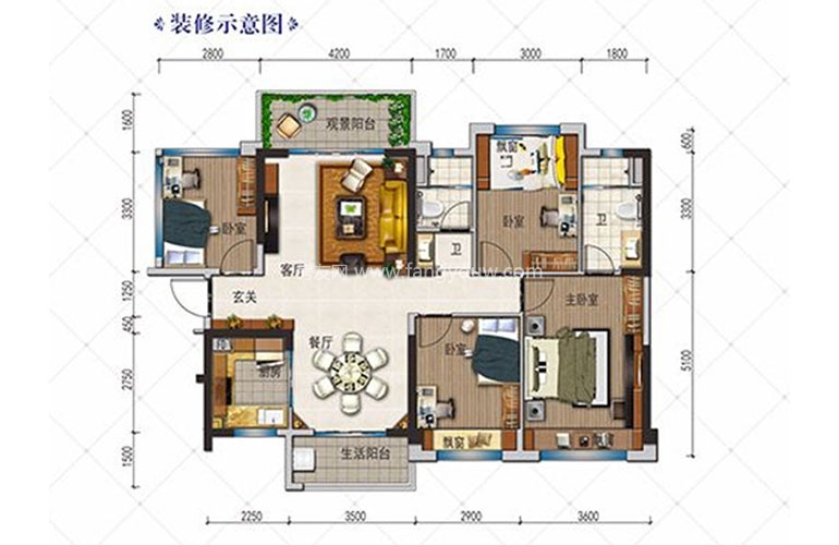 Y356B户型 4室2厅2卫1厨 122㎡ Y356B户型 4室2厅2卫1厨 122㎡